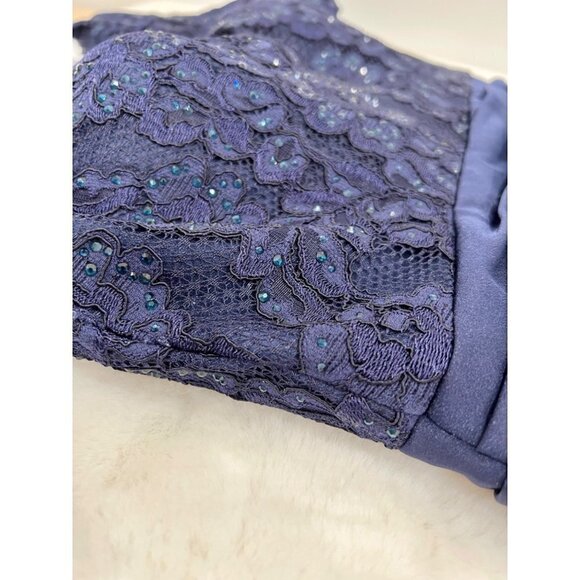 New LA FEMME Sparkle Lace Trumpet Gown Navy Size 4, Special Occasion MSRP $608 - Picture 7 of 12